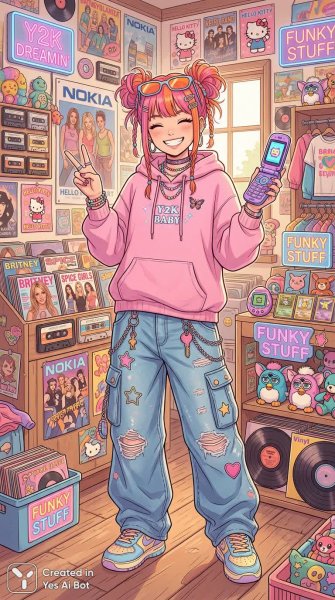 Девушка в стиле Y2K: яркость, комфорт и беззаботное настроение. Изображение из нейросети Nano Banana