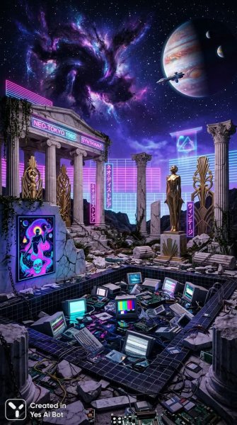 Слияние эпох: античность, космос и цифровой ретро-футуризм. Генерация из нейронной сети Nano-Banana