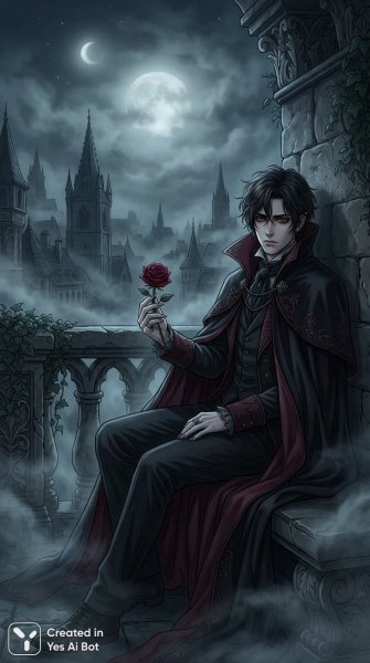 Таинственный вампир в объятиях ночи и вечной тоски. Генерация из нейросети Nano Banana
