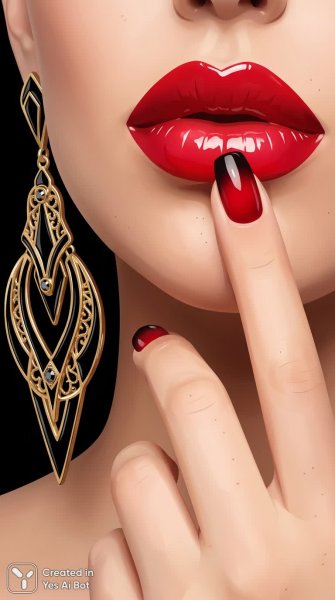 Стильный образ: губы, ноготь и эффектный серьгообраз. Генерация из нейронной сети NanoBanana