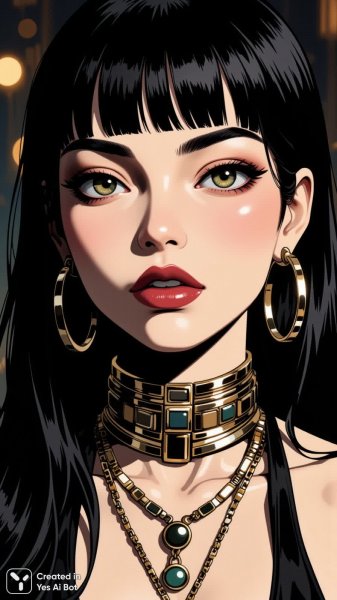 Роскошный портрет: гламурная женщина с ярким макияжем и украшениями. Изображение из нейросети Flux