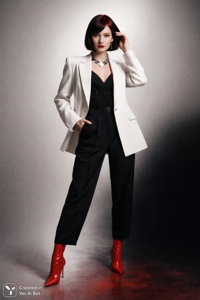 Современная элегантность: силуэт в монохроме и огненный акцент. Картинка из нейросети Sora images Ai