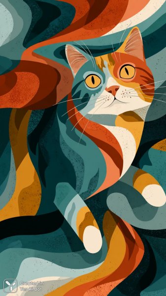 Забавный кот в ярких красках с выразительными глазами и игривым настроением. Генерация из нейросети Midjourney
