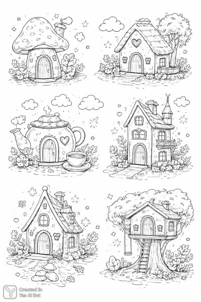 Милые домики в стиле детского рисунка. Изображение из нейронной сети Sora Images