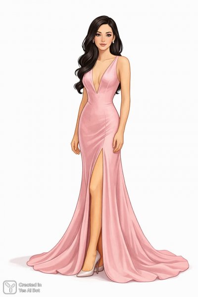 Элегантность в розовом вечернем платье и серебряных туфлях на шпильке. Изображение из нейросети Sora images Ai