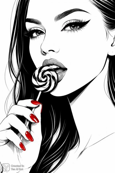 Элегантный портрет: губы, лоллипоп и минимализм в черно-белых тонах. Генерация из нейросети Sora Images