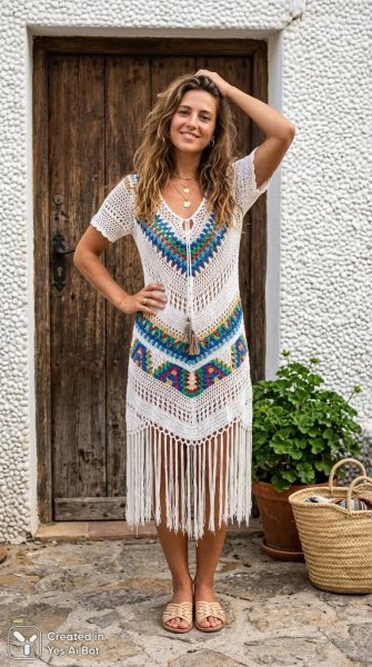 Яркий образ у двери: летнее настроение и этнические мотивы. Нейросеть Nano Banana