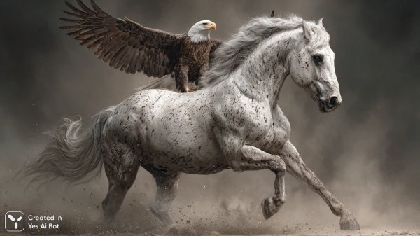 Белый конь и могучий орел: эпическое фэнтези в 8k разрешении. Генерация из нейронной сети Миджорни