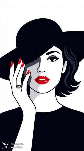 Яркий портрет с акцентом на красные губы и ногти. Изображение из нейронной сети Нано Банана