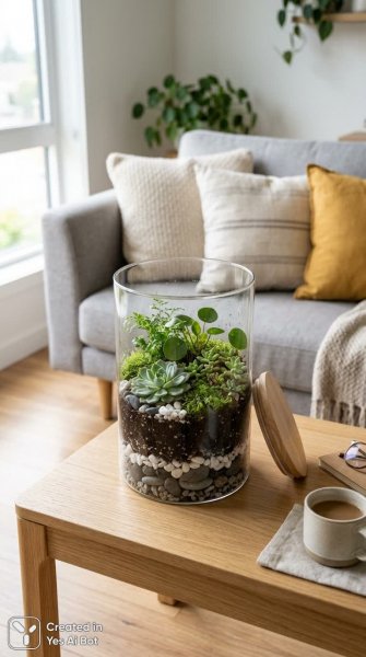 Миниатюрный террариум: уютный уголок природы в современном интерьере. Изображение из нейросети Нано Банана
