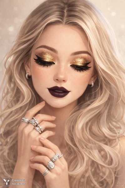 Сияние золота и дерзкий взгляд: воплощение гламура в студийном свете. Изображение из нейросети Sora Image