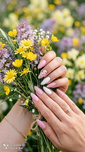 Нежные цветы и изящный маникюр в пастельных тонах: летнее вдохновение. Изображение из нейросети Nano Banana