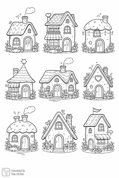 Минималистичные домики в сказочном стиле с растительными элементами. Генерация из нейросети Sora