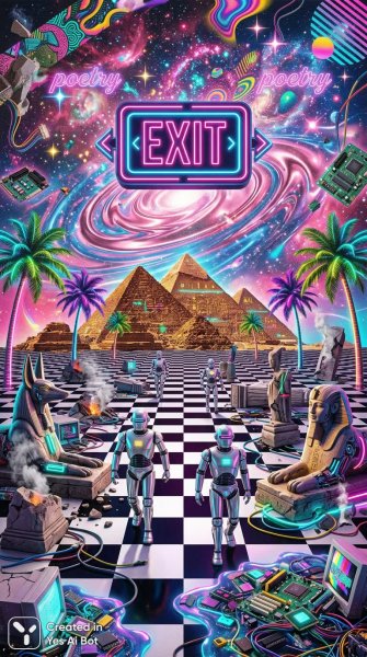 Неоновый вавилон: психоделический коллаж эпохи ретро и космоса. Нейросеть Nano Banana