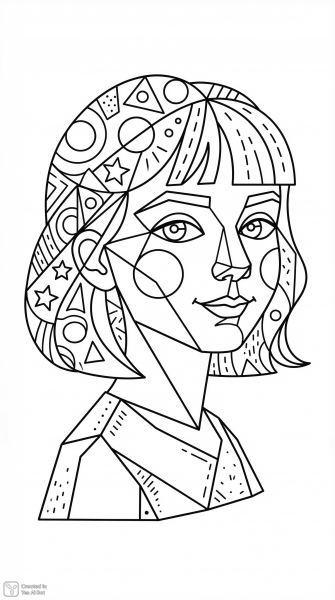 Кубистический портрет девочки: минималистичная иллюстрация для раскрашивания детей. Картинка из нейросети Nano-Banana