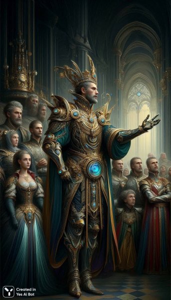 Король и таинственная машина: восточная фантазия в стиле Роуэна Моррилла. Генерация из нейронной сети Dalle 3