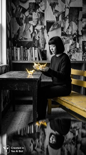 Сломанные сны и бумажные журавли в черно-белом мире размышлений. Картинка из нейросети NanoBanana