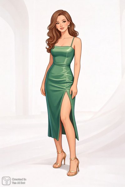 Элегантность в изумрудном шелке: современный шик и утонченный стиль. Картинка из нейронной сети Sora