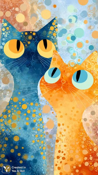 Весёлые коты в море ярких пузырей и волшебном лугу. Генерация из нейронной сети Миджорни