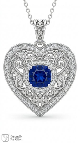 Изящное сердце: серебро, кристаллы и глубокий сапфир. Нейросеть Нано Банана