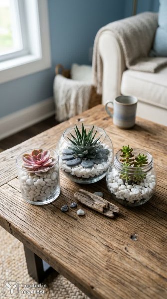 Минимализм и зелень: уютная композиция с суккулентами в современном интерьере. Генерация из нейронной сети NanoBanana