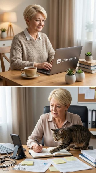 Уютная работа: от спокойствия к творческому хаосу с котиком. Генерация из нейронной сети Nano Banana