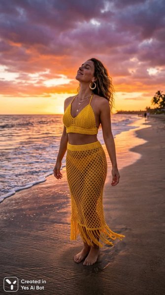 Закат на пляже: летний образ с ярким акцентом и нежной атмосферой. Генерация из нейронной сети Nano-Banana