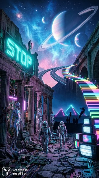 Вайб будущего: Неоновые руины и космическая ностальгия в цифровом стиле. Нейронная сеть NanoBanana