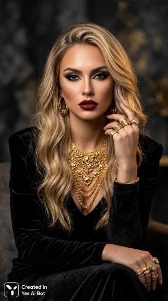 Роскошный портрет: золото, вино и смелый взгляд в студии. Картинка из нейросети Nano Banana