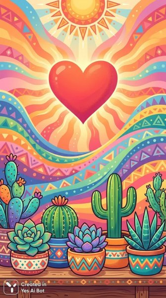 Яркий мир суккулентов и кактусов под лучами солнца и любовью в сердце. Нейронная сеть Нано Банана