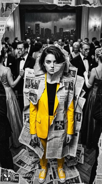 Молчаливая героиня в буре новостей и света. Генерация из нейросети Nano Banana