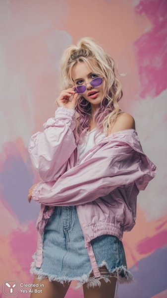 Нежная мода: розовый виндбрекер и джинсовая мини с игривым настроением. Картинка из нейросети Миджорни