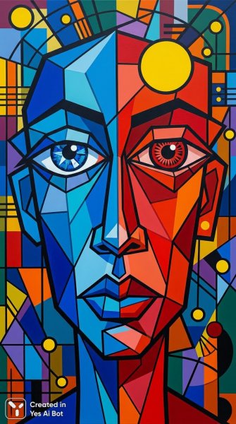 Кубистический портрет: игра цвета и геометрии в современном стиле. Изображение из нейронной сети Nano-Banana