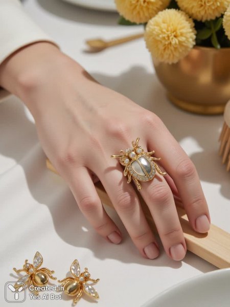 Изящное кольцо в форме жука: деталь роскоши и утонченности. Генерация из нейросети Flux Ai