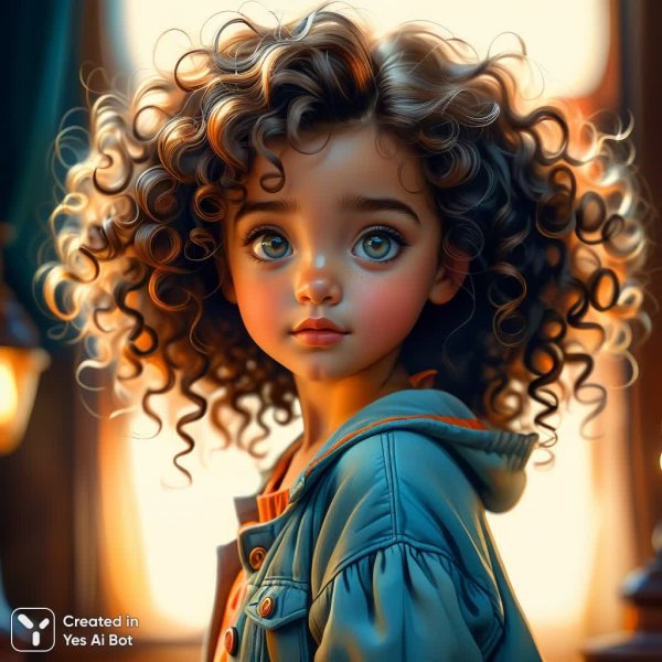 Девочка с кудрявыми волосами в акварельном стиле. Нейросеть Stable Diffusion