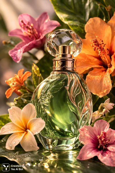Изысканный аромат в хрустальном флаконе: макросъемка студийного качества с деталями и цветами. Генерация из нейронной сети Sora Ai Images
