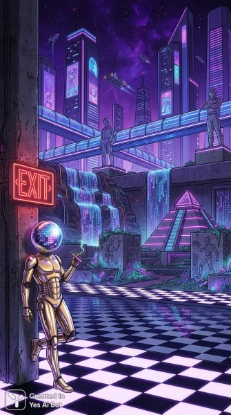 Неоновый ретро: цифровое искусство восьмидесятых в черном и золотом. Генерация из нейросети Нано Банана