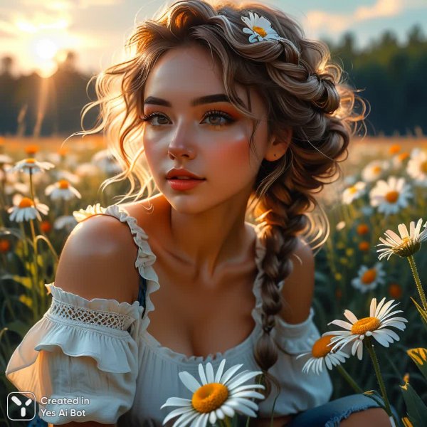 Девушка в поле с ромашкой: вдохновение Ивана Шишкина и летняя нежность. Изображение из нейронной сети Stable Diffusion