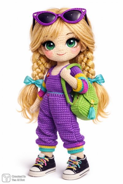 Кукла амигуруми: солнечный стиль и игривое настроение в вязаном образе. Картинка из нейросети Sora Images