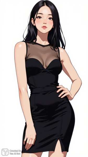 Элегантная мода: цифровая иллюстрация молодой женщины в черном платье. Изображение из нейросети Flux Ai