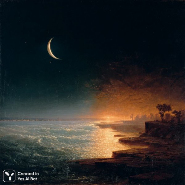 Разделение дня и ночи: сюрреалистический пейзаж. Изображение из нейросети Миджорни