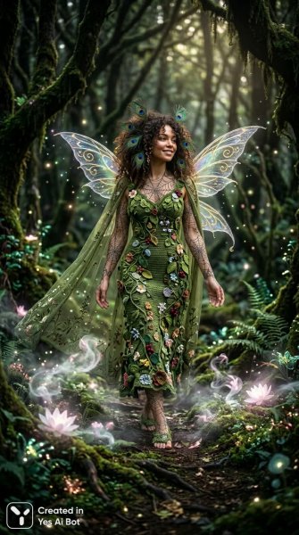 Загадочная чаровница в зачарованном лесу: сказка из кружева и волшебства. Нейронная сеть Nano-Banana