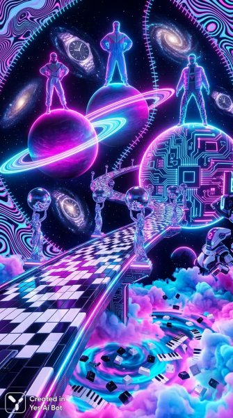 Космический хаос: футуристическая реальность в стиле 80-х и цифровом искусстве. Генерация из нейронной сети NanoBanana