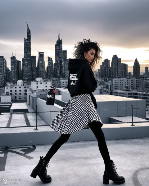 Городские размышления: силуэт на крыше в поисках вдохновения и свободы самовыражения. Картинка из нейронной сети Stable Diffusion