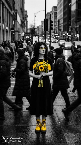 Яркое цветение в черно-белом мире. Изображение из нейронной сети Нано Банана