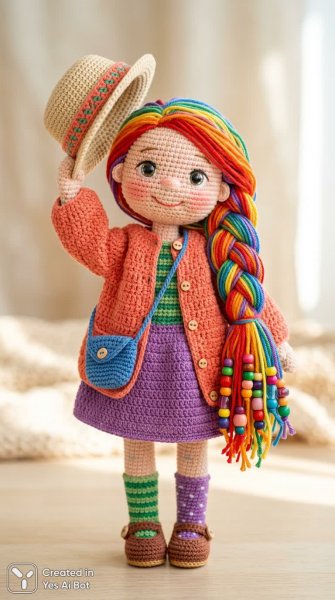 Радужная кукла: уютный образ и яркие детали. Картинка из нейросети NanoBanana