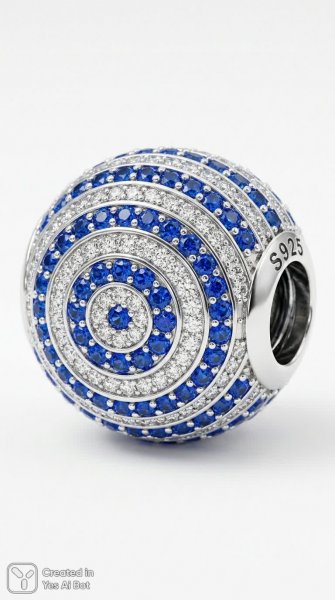 Изящный серебряный шарм с синим и прозрачным камнями в узоре. Генерация из нейронной сети Nano Banana