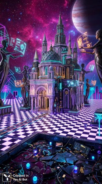 Инопланетный храм из мрамора в футуристическом космосе: синтез искусства и технологий. Нейронная сеть Nano-Banana