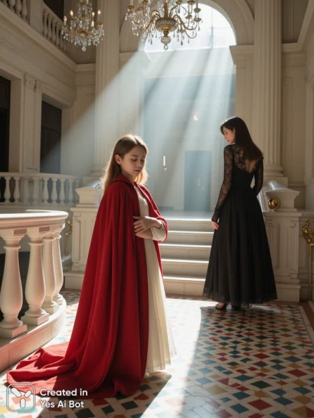 Девочка в красном плаще: светлая задумчивость и отражение элегантности. Генерация из нейронной сети Flux.1