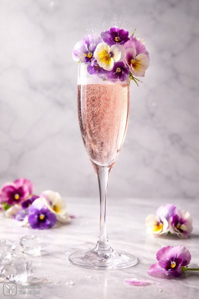 Изысканное шампанское и нежные цветы в макросъемке: летнее наслаждение в деталях. Изображение из нейросети Sora Ai Images